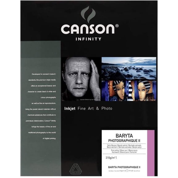 Canson Infinity Baryta Photographique, Pure White Inkjet Paper, 310 GSM, Satin, 8.5" x 11", 25 Sheets