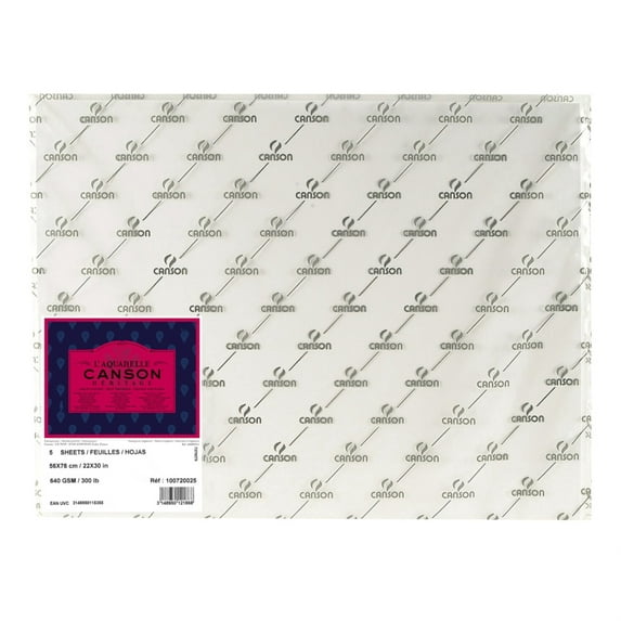 Canson L'Aquarelle Heritage Hot Press Watercolor Paper, 22 x 30 Inches, 300 lb, 5 Sheets