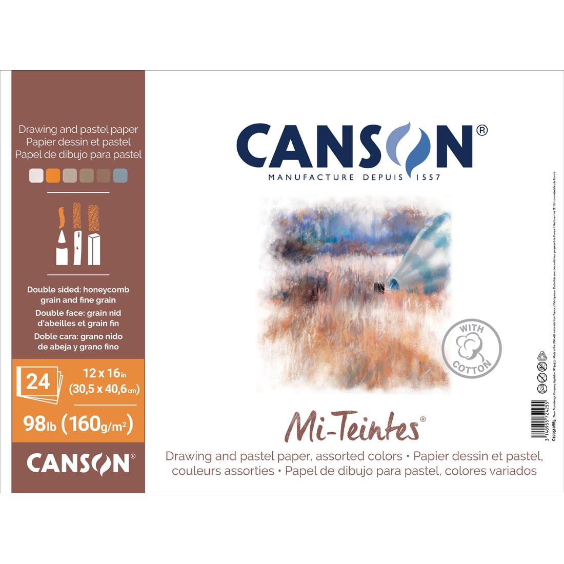 Canson Mi-Teintes Pastel Paper Pad Assorted Colors 12x16"