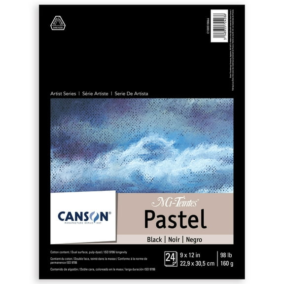 Canson Artist Series Mi-Teintes Pastel Pad, Black, Foldover Binding, 24 Sheet, 9x12 inch, 1 Count