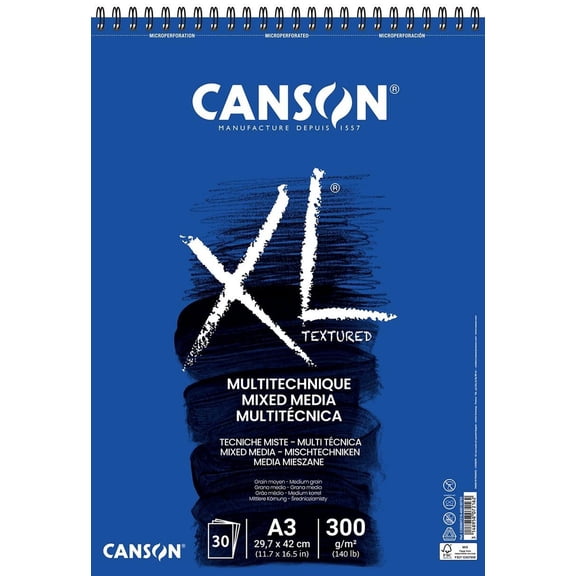 Canson Mix-Media XL Pad - A3 Pad for Acrylic, Watercolour, Pastel & Pencil - 30 Sheets