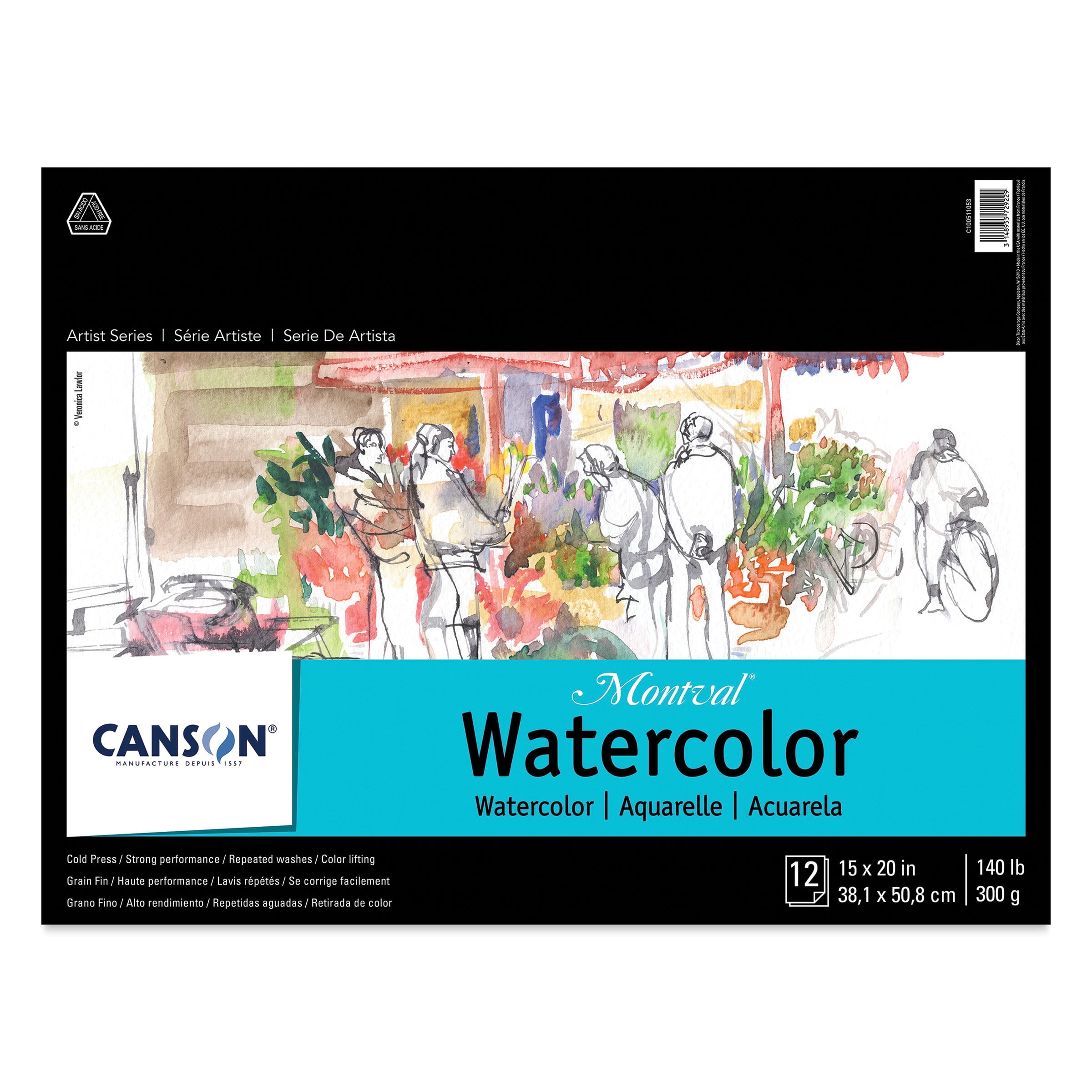 Canson Montval Watercolor Pad - 15" x 20", Tape Bound, 12 Sheets