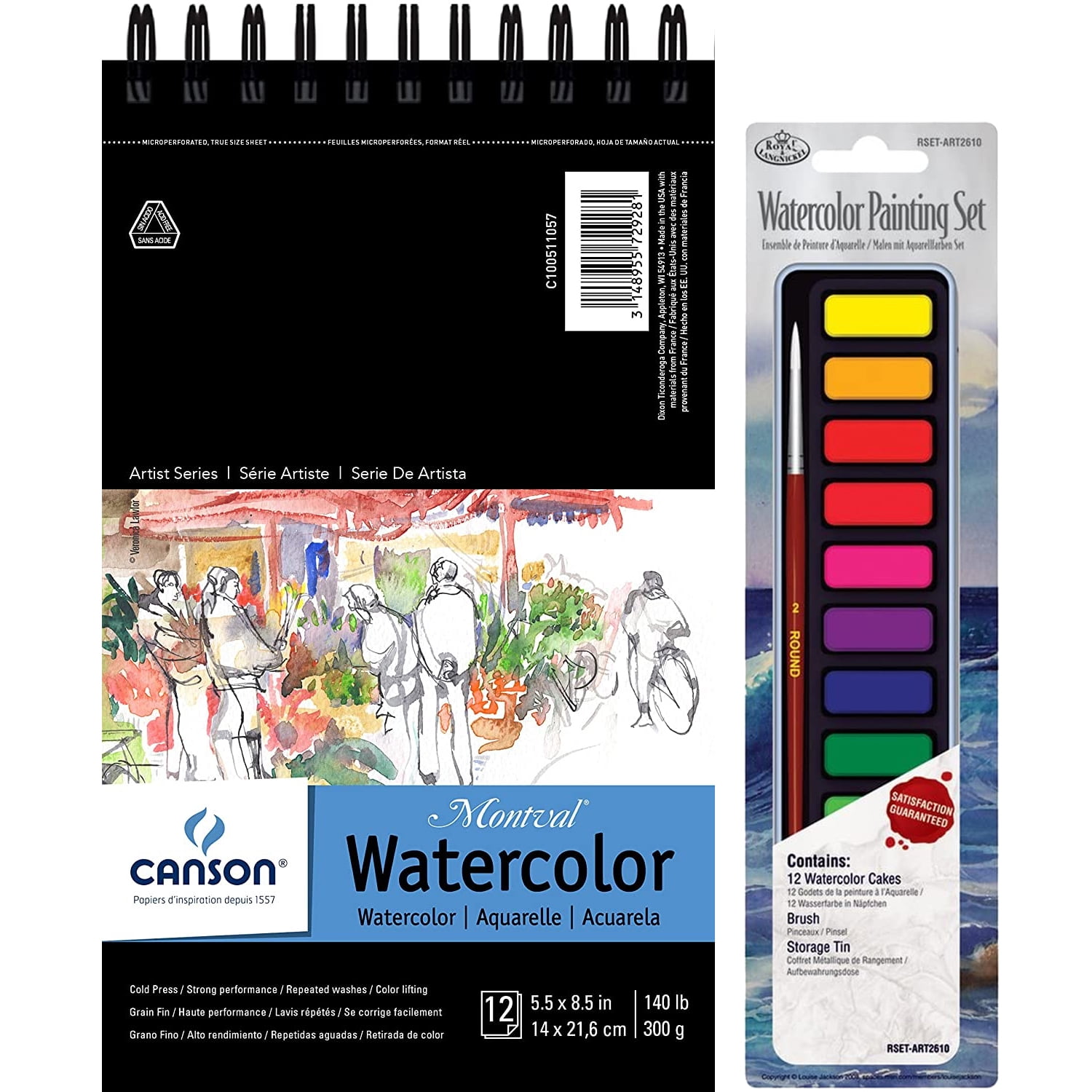 Canson Montval Watercolor Paper 5.5X8.5 12 Sheets + Painting Set ...