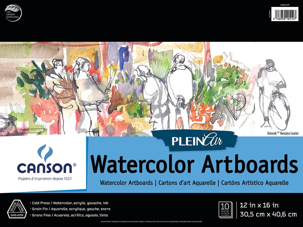 Canson Plein Air Watercolor Artboard Pad, 12" x 16", 10 Sheets/Pad