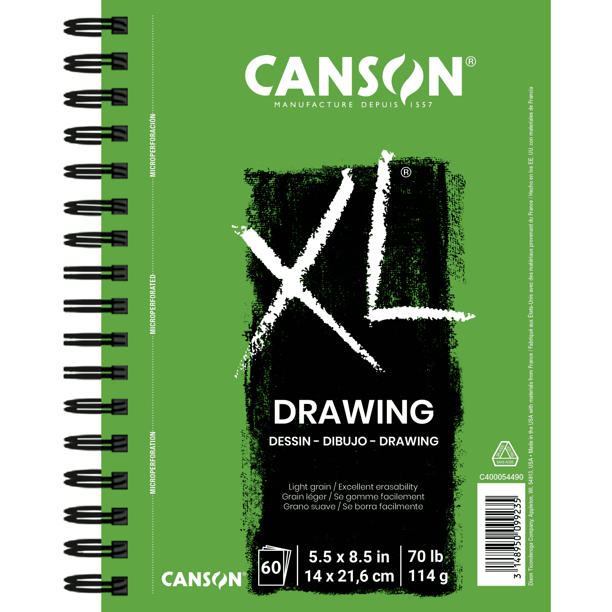 Canson XL Drawing Artist Pad, Side Wire Bound, 5.5'' x 8.5'', 60 Sheets