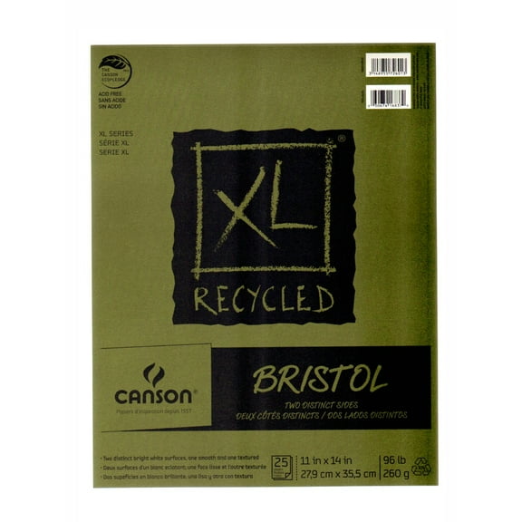 Canson XL Series Recycled Bristol Pad, Foldover, 11x14 inches, 25 Sheets - Artist Paper for Students, Marker, Pen, Ink, Pencil