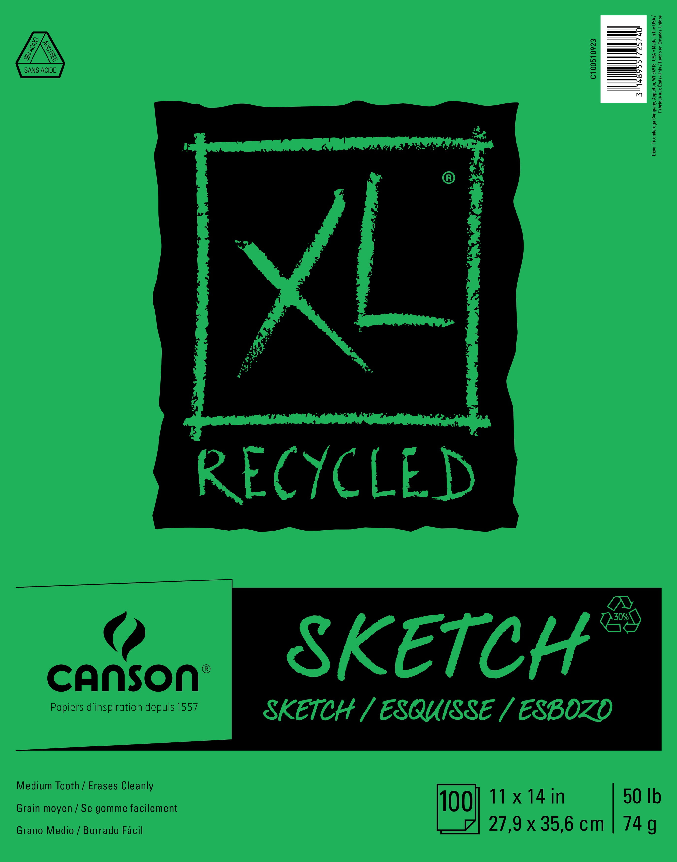Canson XL Recycled Sketch Pad - 11" x 14", Fold-over, 100 Sheets