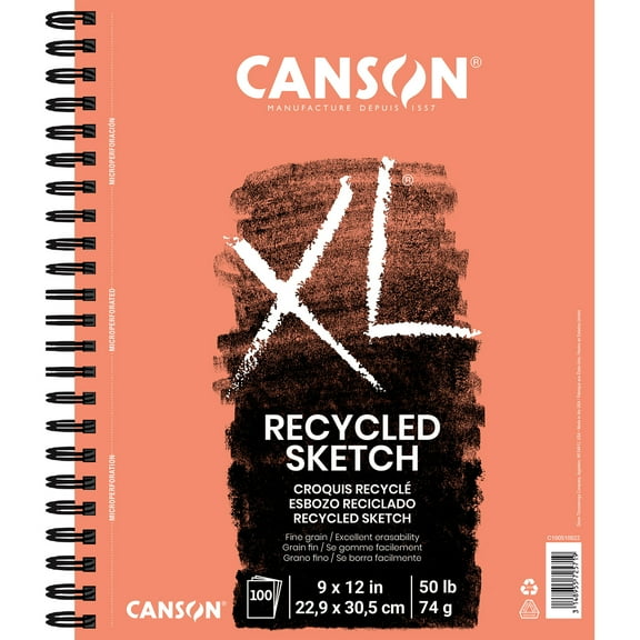 Canson XL Recycled Sketch Pad, 9" x 12", 100 Sheets, Wirebound