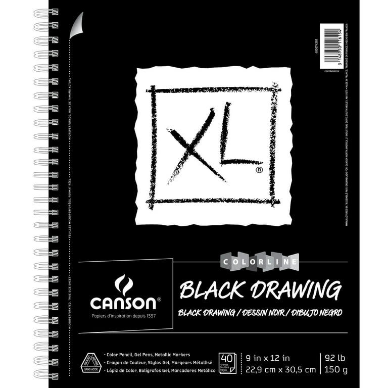 Canson XL Series Black Drawing Paper for Pencil, Acrylic Marker, Opaque  Inks, Gouache and Pastels, Side Wire, 92 Pound, 9 x 12 I 