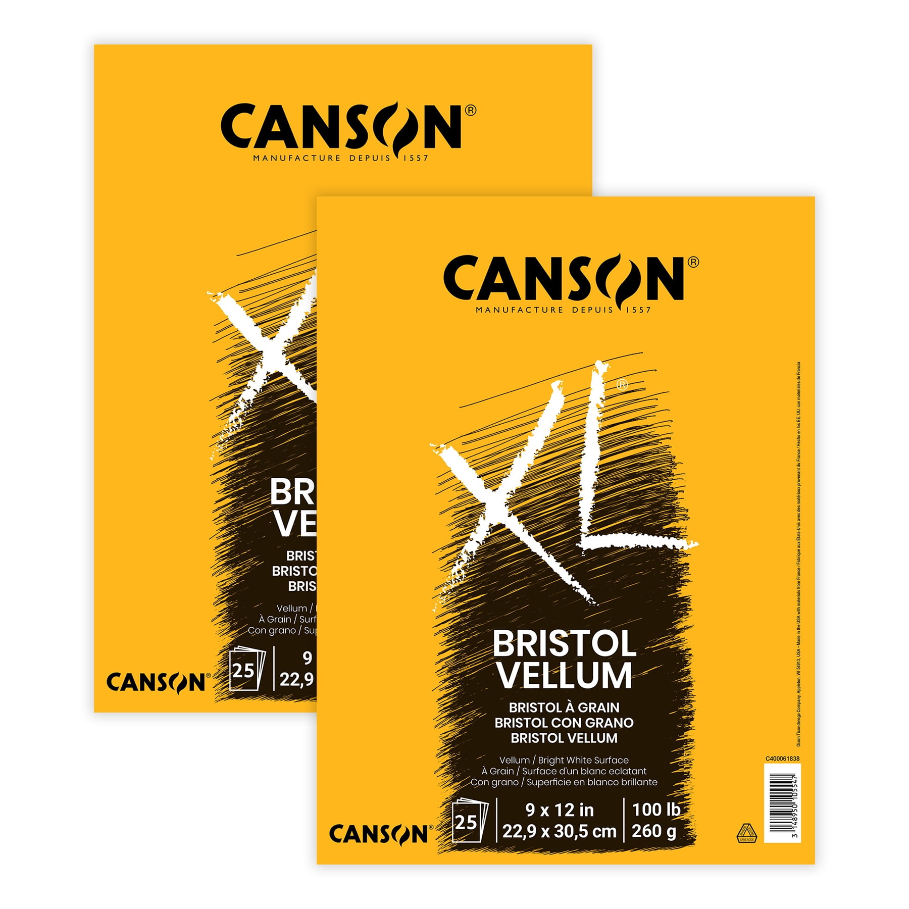 Canson XL Series Bristol Pad, carta pesante per inchiostro, pennarello o matita, finitura liscia, ripiegabile, 45,4 kg, 35,6 x 43,2 cm, bianco brillante, 25 fogli, 35,6 x 43,2 cm