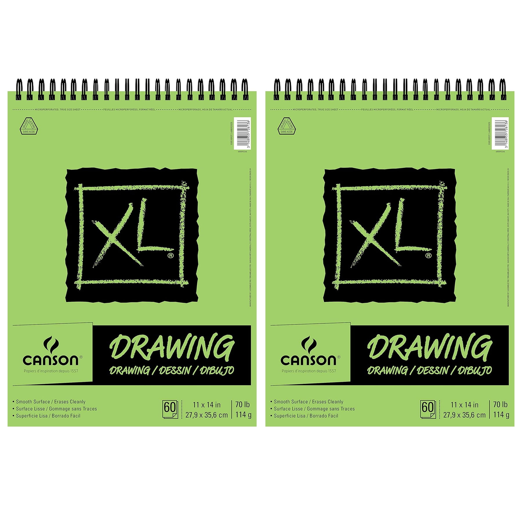 Canson XL Series Drawing Pad, Top Wire Binding, 60 Sheet, 11x14 inch, Pack of 2