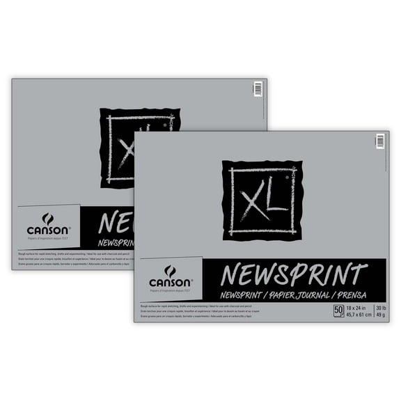 Canson XL Series Newsprint Pad, Foldover Binding, 50 Sheet, 18x24 inch, Pack of 2