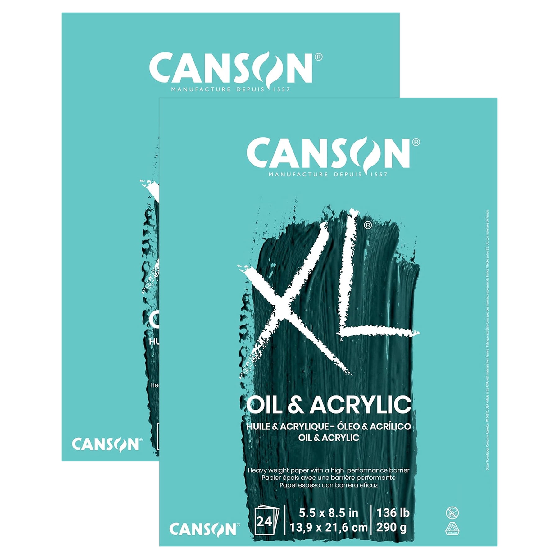 Canson XL Series Oil & Acrylic Pad, Foldover Binding, 24 Sheet, 5.5x8.5 inch, Pack of 2