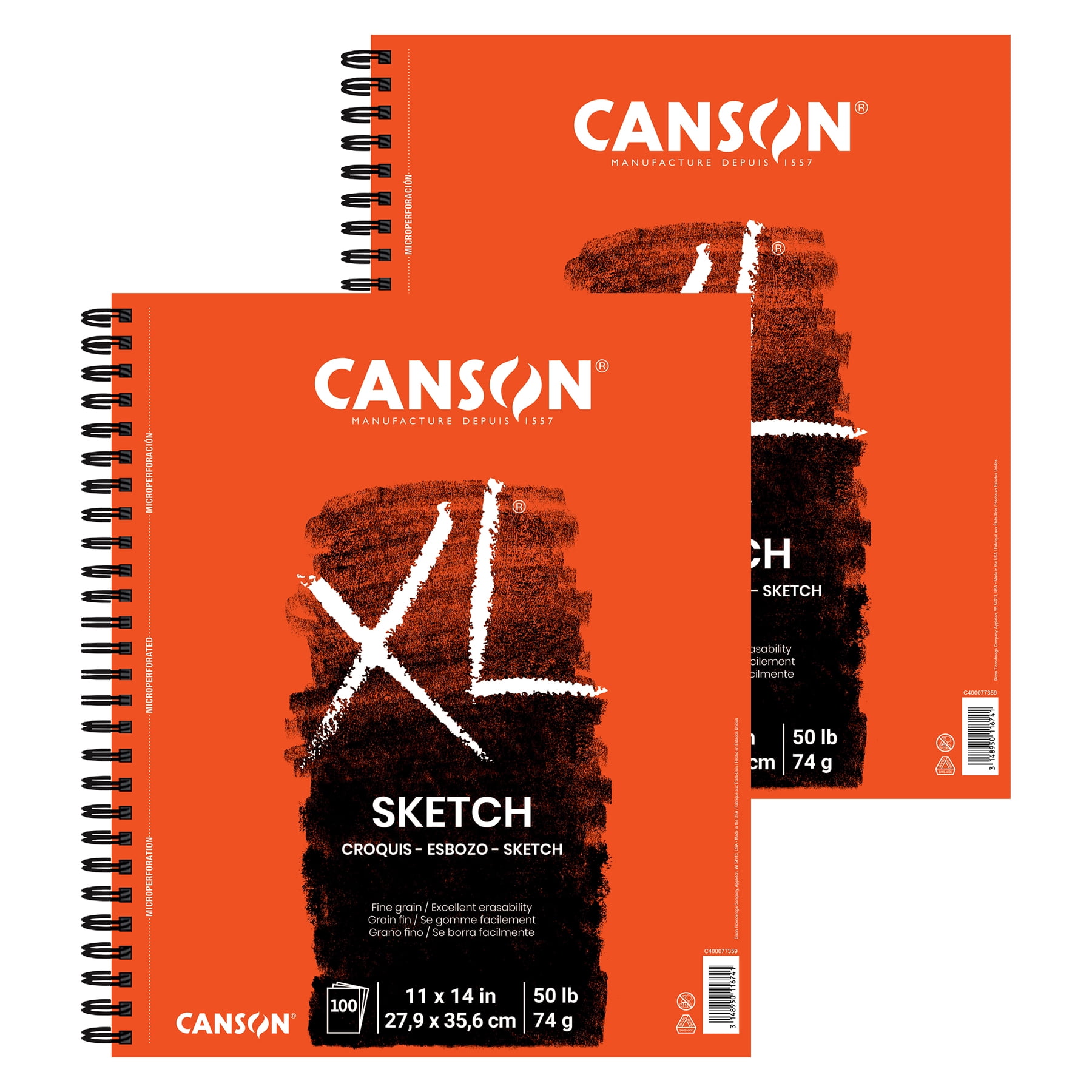 Canson XL Series Sketch Pad, Side Wire Binding, 100 Sheet, 11x14 inch, Pack of 2