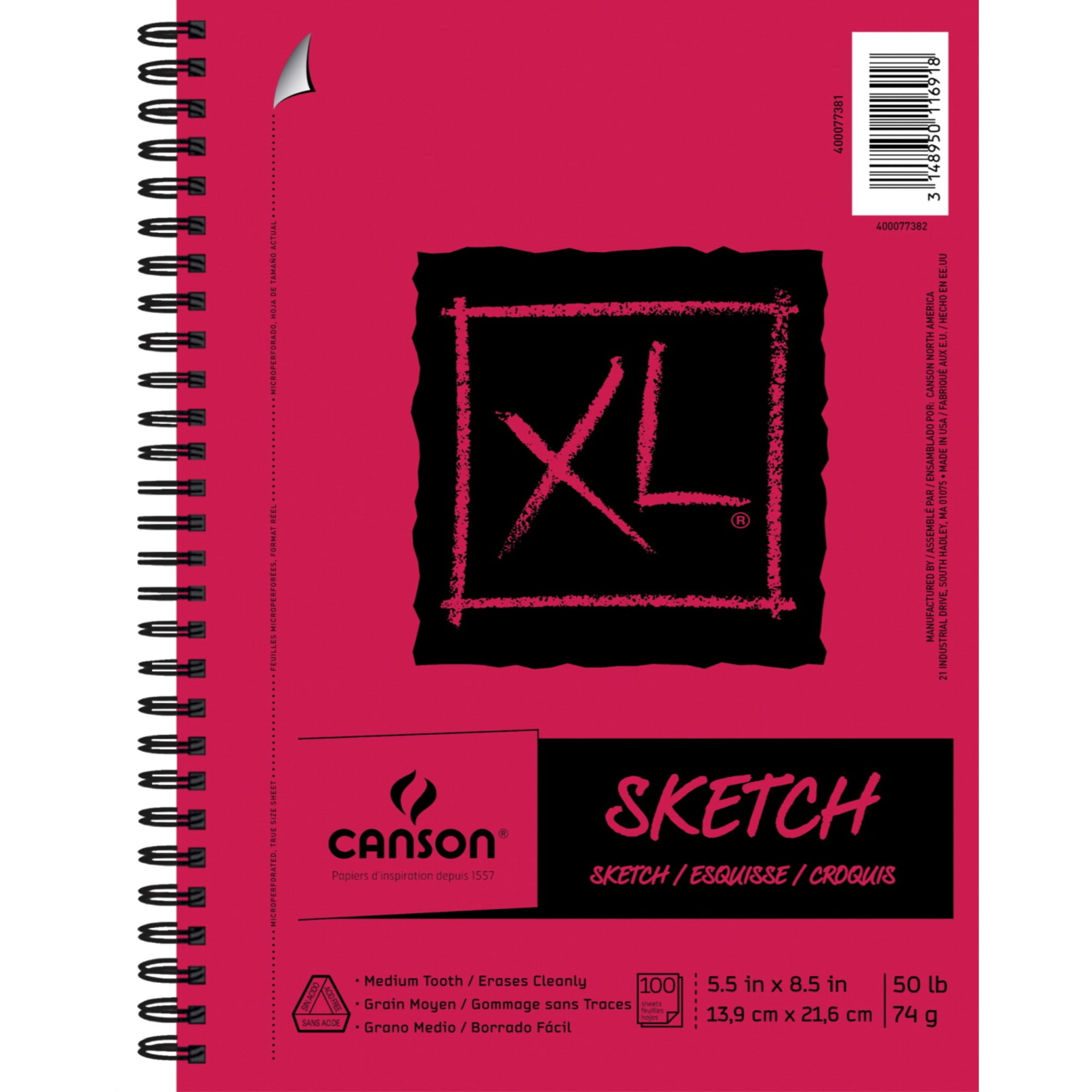 Canson XL Sketch Pad, Side Wire, 5-1/2 x 8-1/2 Inches, White, 100 Sheets
