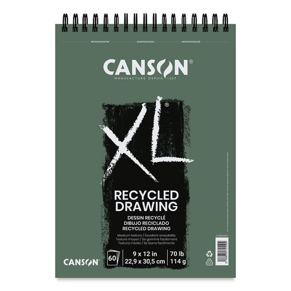 Canson Xl Recycled Spiral Drawing Paper Pad 9"x12"-60 Sheets