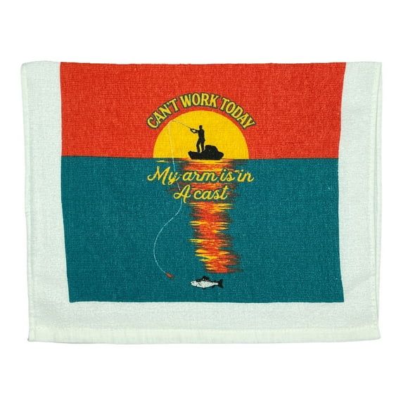 Cant Work Today My Arm Is In A Cast Funny Fishing Tea Towel