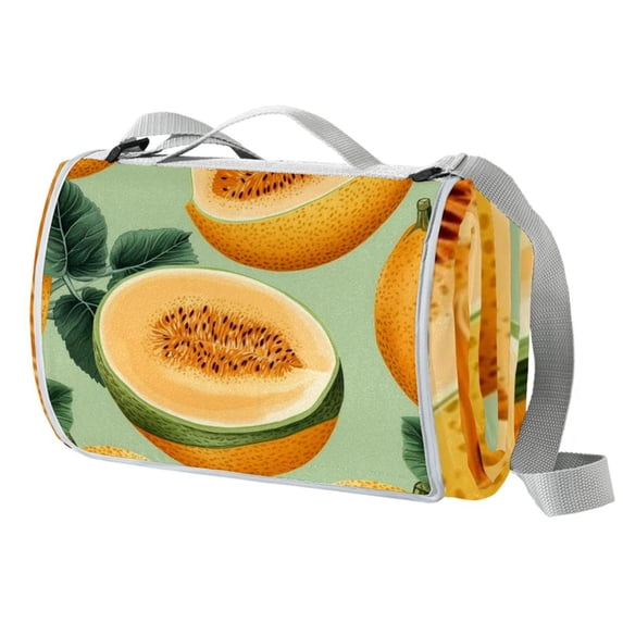 Cantaloupe Canvas Picnic Mat Waterproof Outdoor Blanket with Carrying Strap - Large Size for Family Beach Trips and Camping, Durable and Easy to Clean