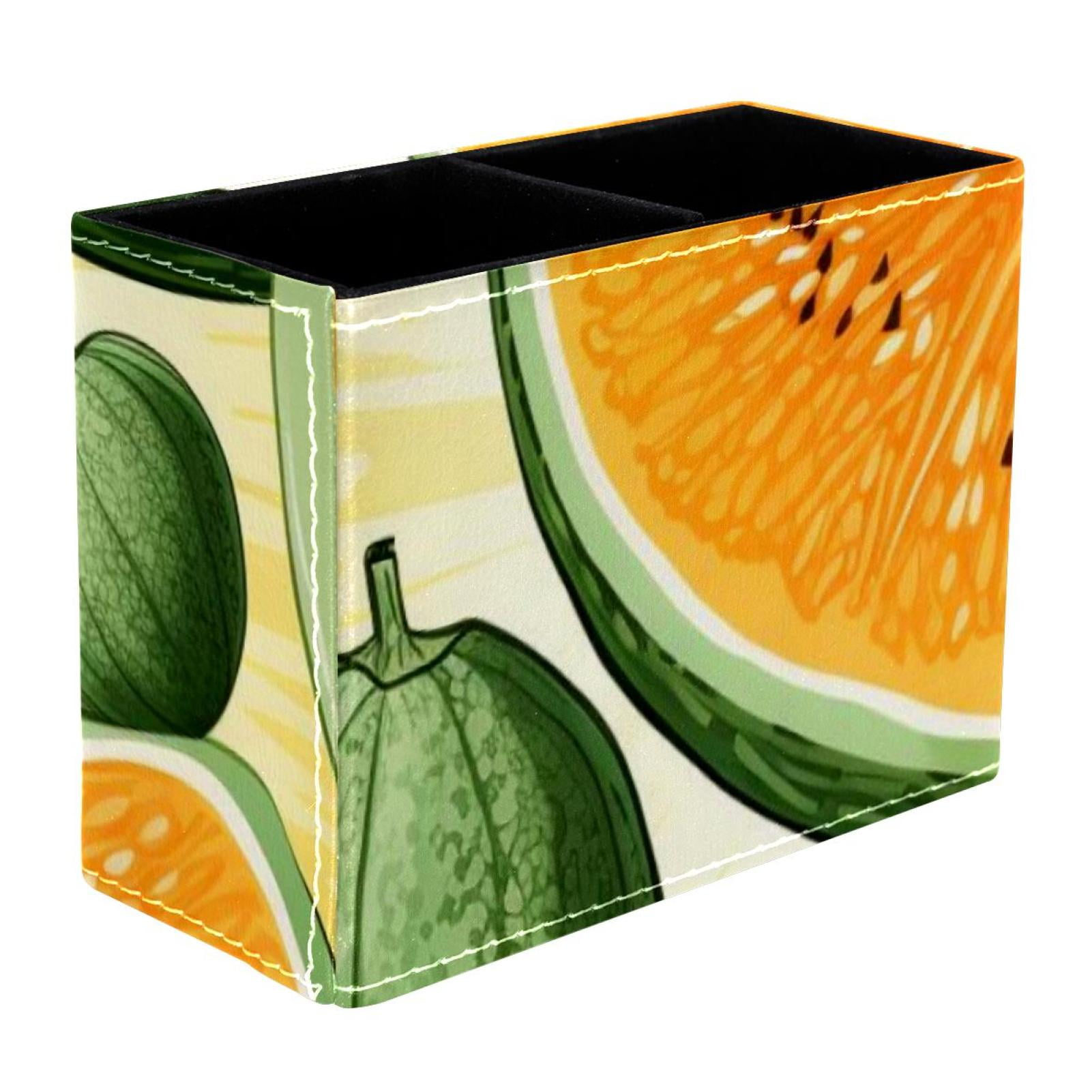 Cantaloupe Pattern Pvc Leather Brush Holder And Pen Organizer Dual