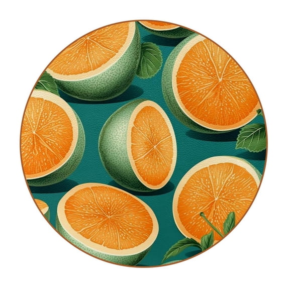 Cantaloupe Set of 6 Round Microfiber Leather Coasters, 11x11 cm/4.3x4.3 in Drink Coasters for Home and Office, Heat, Stylish Table Mats