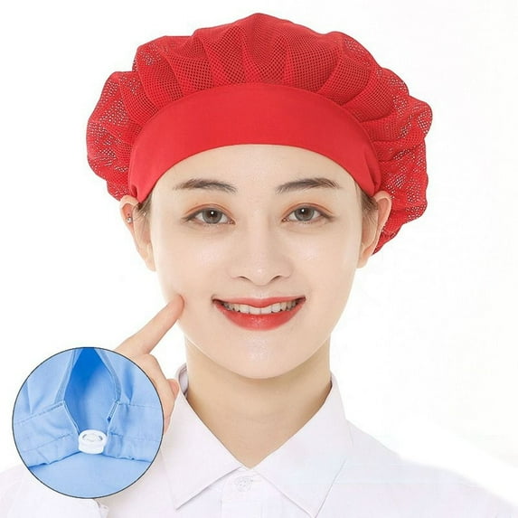 Canteen Catering Food Service Smoke-proof Dust Mesh Work Wear Breathable Cooking Hygienic Cap Hair Nets Work Hat Chef Hat RED RED-NET