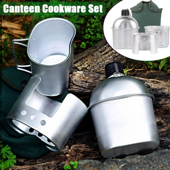 Canteen Cup Stove Pouch Kit Military Canteen with Cup for Outdoor Camping Survival Hiking Backpacking