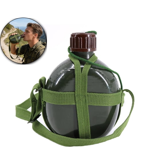 Canteen Kettle, Aluminum Water Flask with Shoulder Strap, Canteen for Outdoor Camping Hiking, Leak Proof Coating