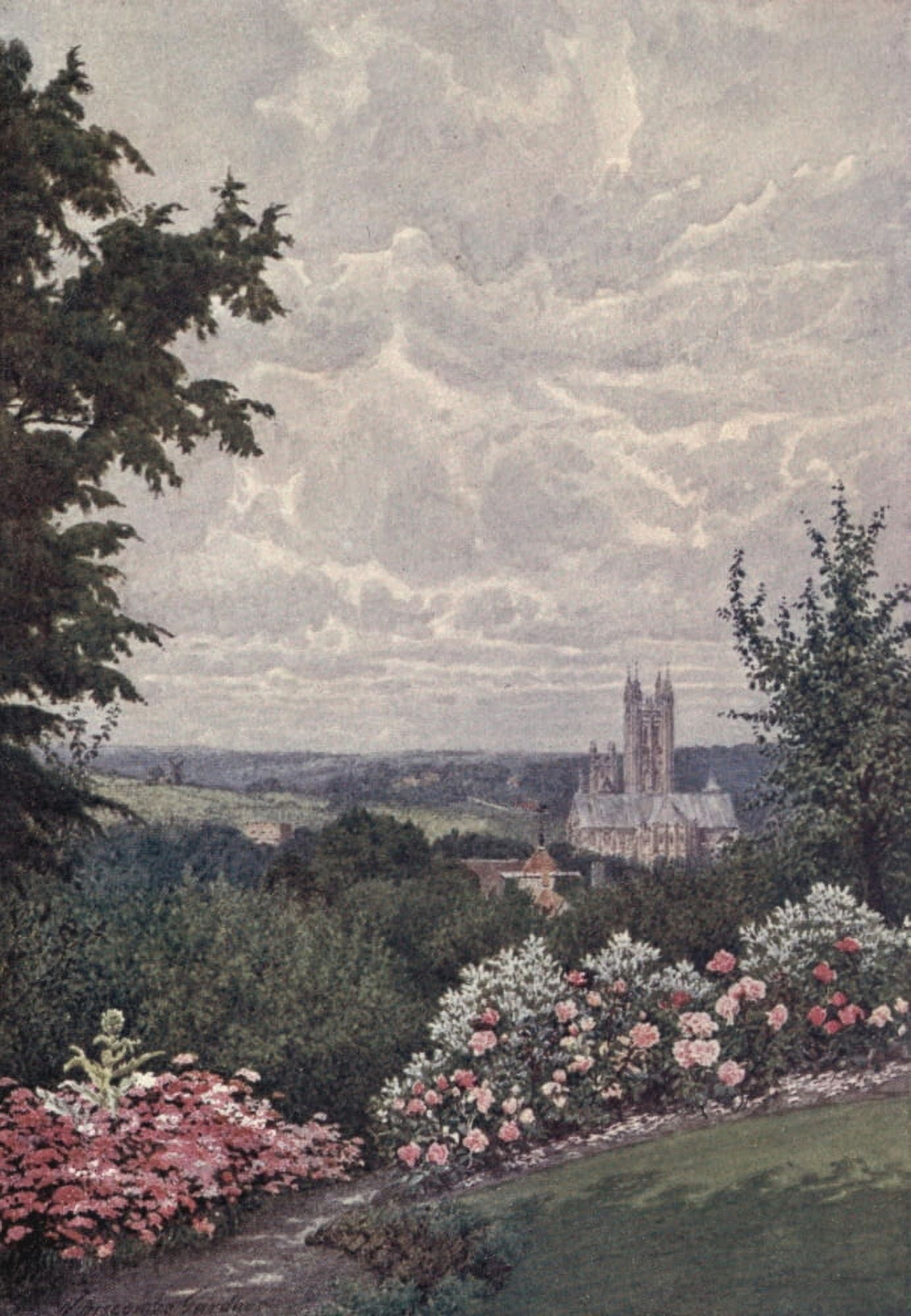 Canterbury 1907 From the Priory garden Canvas Art - William B Gardner (24 x 36)
