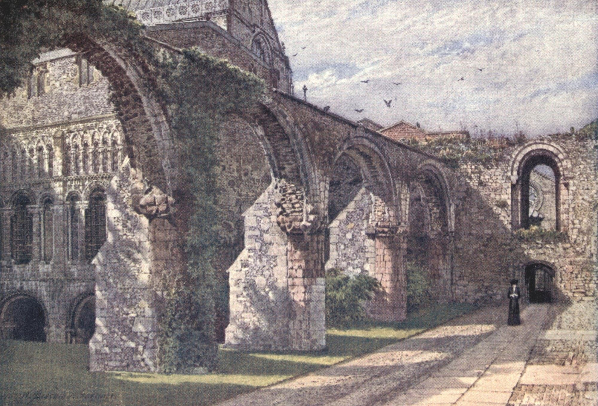 Canterbury 1907 Ruins of infirmary Cathedral Canvas Art - William B Gardner (18 x 24)