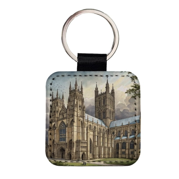 Canterbury Cathedral England Great Britain Faux Leather Square Keychain