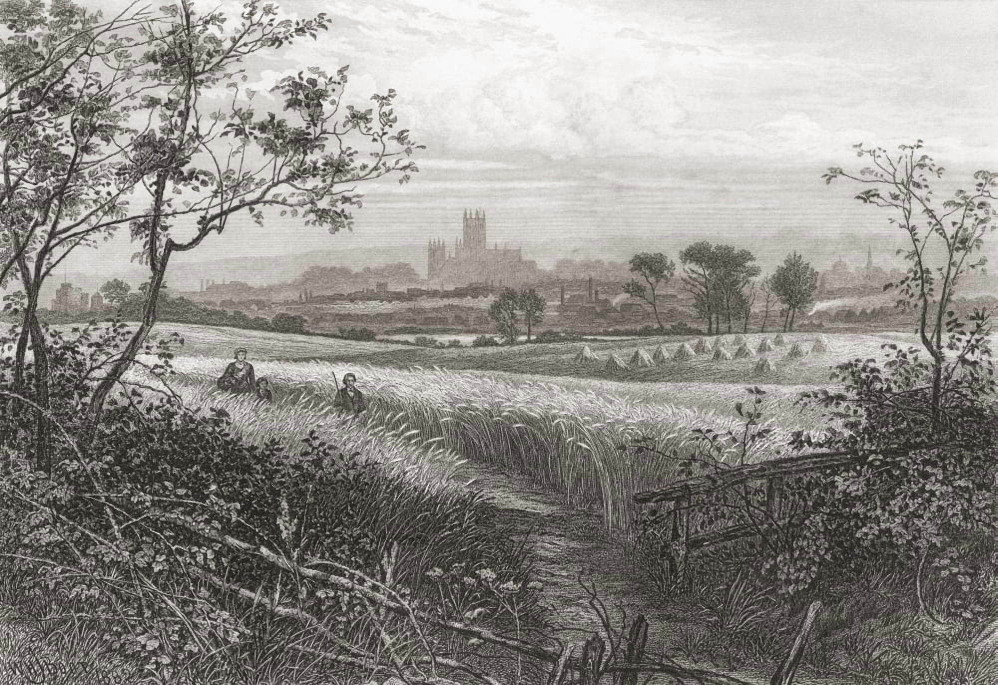 Canterbury Kent England Seen From Harbledown In The Late 19Th Century From Our Own Country Published 1898 Canvas Art - Ken Welsh Design Pics (34 x 24)