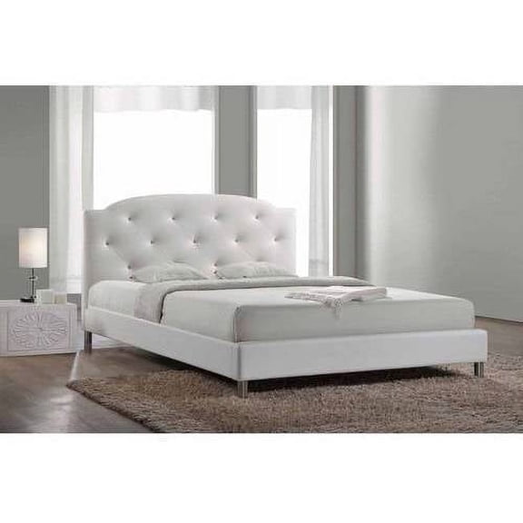 Canterbury White Leather Contemporary Queen Bed