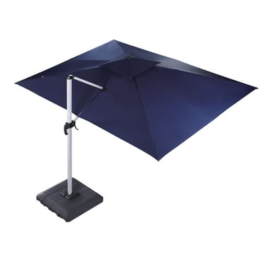 Cantilever Patio Umbrella (10x13 ft) Double Vented Aluminium Offset Square Umbrella, UV & Fade Resistant With Solar Powered LED,6 level Tilt With 360 Rotation For Garden, Navy Blue