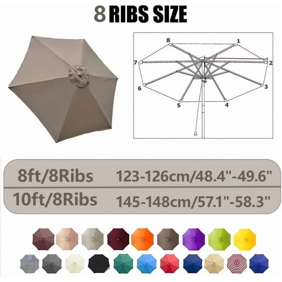 Cantilever Umbrella Replacement Canopy Round 8ft 8 Ribs Fade Resistant Beige for Market Table Backyard Garden