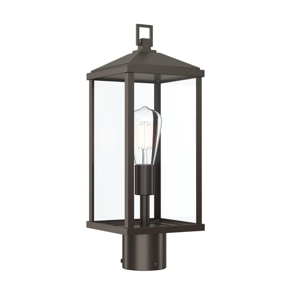 Cantley 18 In. Antique Bronze Hardwired Outdoor Post Mount Lantern Light with Clear Glass Panels