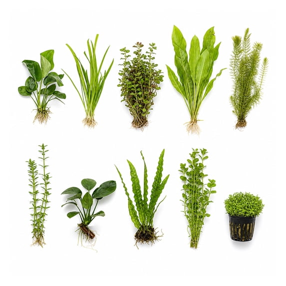 Canton Aquatics Beginner Live Aquarium Plants Bundle, Aquarium Plant Decoration, with insulated mailer, Green, 10 Count