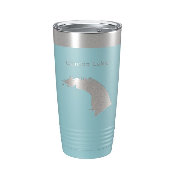 Canton Lake Map Tumbler Travel Mug Insulated Laser Engraved Coffee Cup Oklahoma 20 oz Light Blue