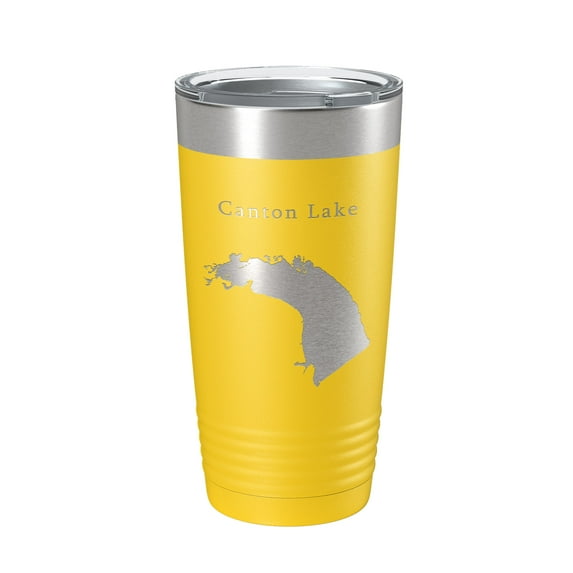 Canton Lake Map Tumbler Travel Mug Insulated Laser Engraved Coffee Cup Oklahoma 20 oz Yellow