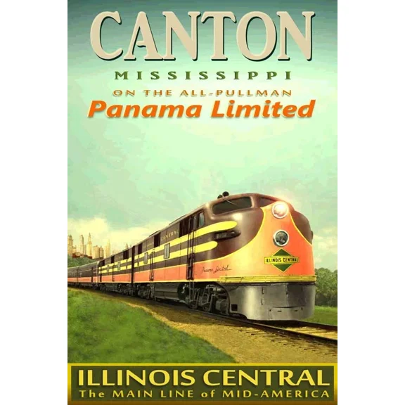 Canton Ms Panama Limited Poster Illinois Central Railroad Train Art Print Home Decor Office Wall Art