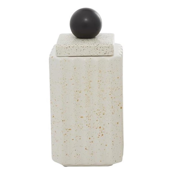 1 PC-10" Distressed White Square jar With a Black Knob Lid