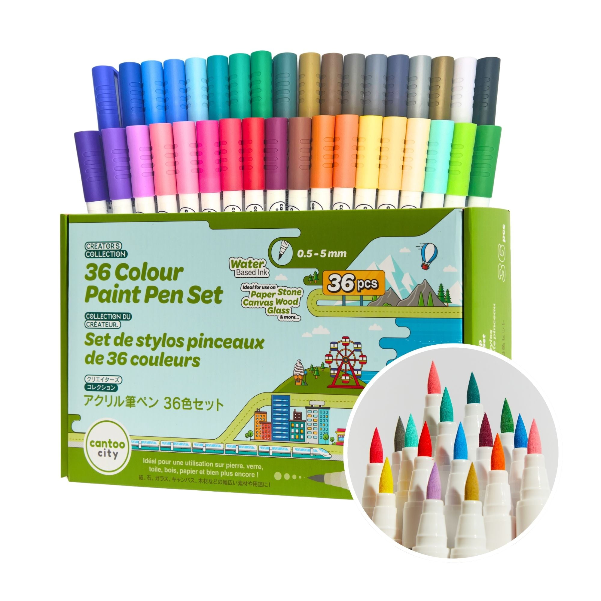 Cantoo City 36-Color Acrylic Paint Markers Set – Vibrant Multi Color Paint Pens For Precision Painting On Multiple Surfaces For Paper, Canvas, Rock, Glass, Wood