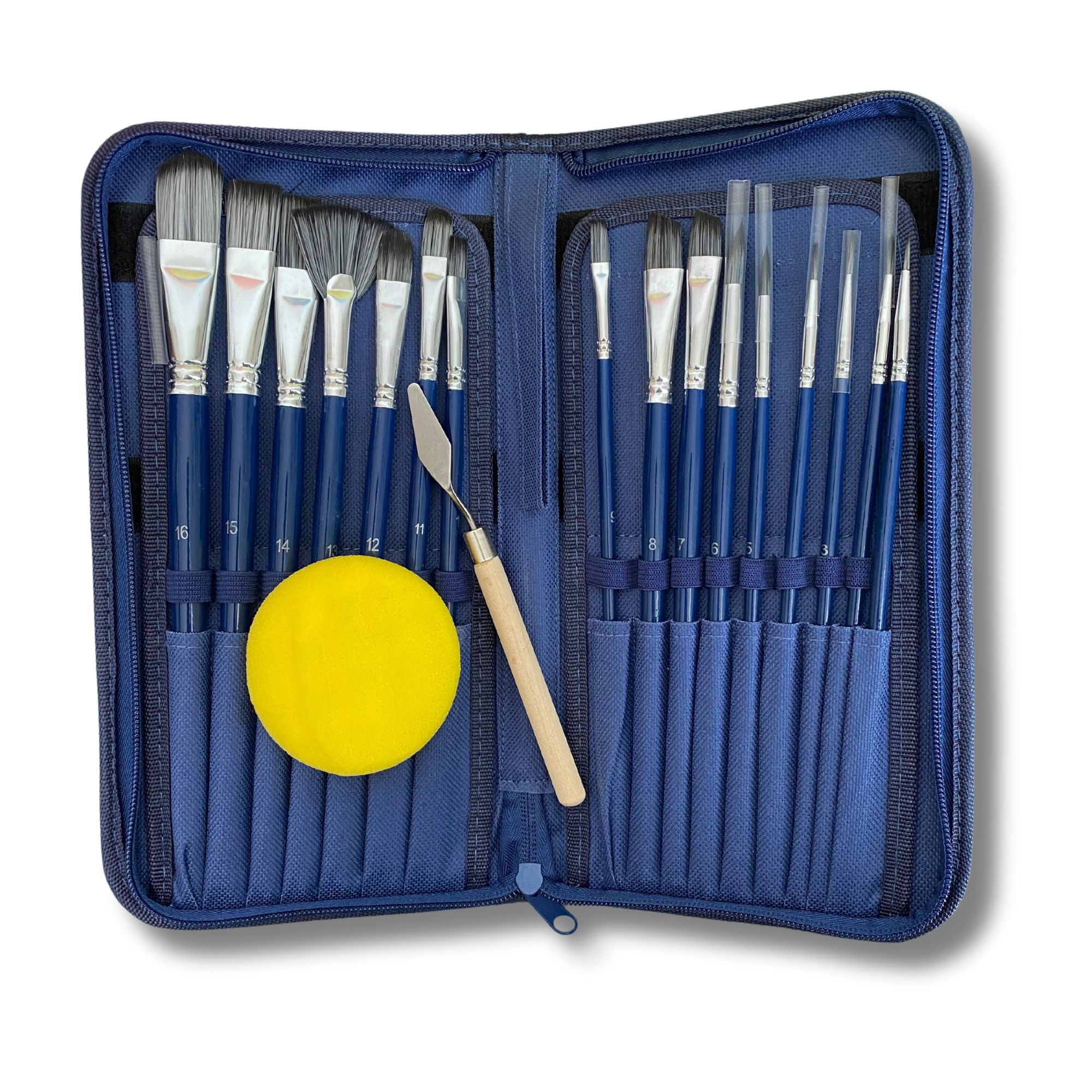 Cantoo City All Purpose 16 Pcs Nylon Paint Brushes, 1 Palette Knife, 1 Sponge & 1 Storage Case Set - Paint Brush Set for Gouache, Acrylic, Oil & Watercolor Painting