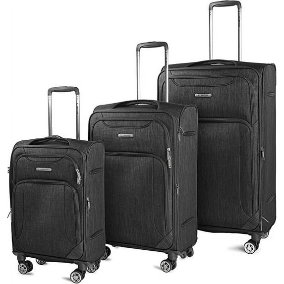 Cantor Ultra Lightweight Softside Luggage with Spinner Wheels,Black, Set of 3, Expandable Suitcase with Retractable Handle and ID Tag