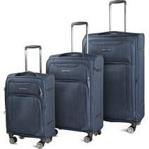 Cantor Ultra Lightweight Softside Luggage with Spinner Wheels,Navy, Set of 3, , and Interlocking Zippers with TSA Lock