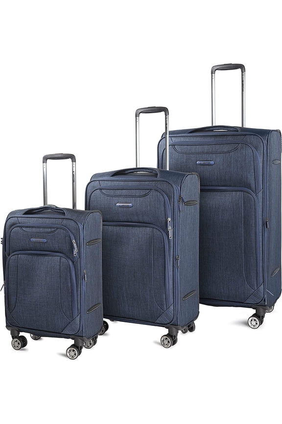 Ultra Lightweight Softside Luggage with Spinner Wheels,Navy, Set of 3, , and Interlocking Zippers with TSA Lock