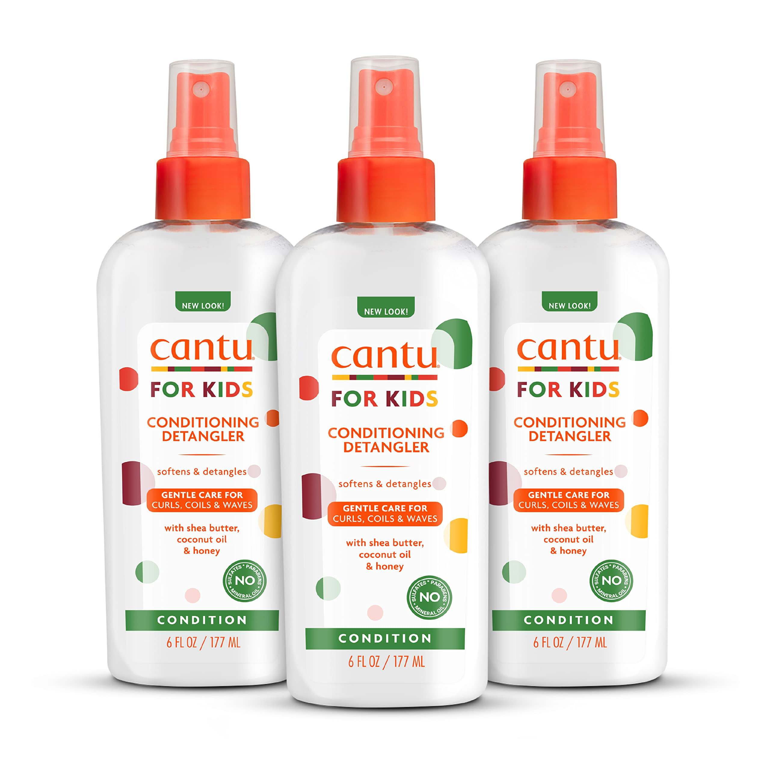 Cantu Care for Kids Paraben & Sulfate-Free Conditioning Detangler with Shea Butter, 6 fl oz (Pack of 3) (Packaging May Vary) C30