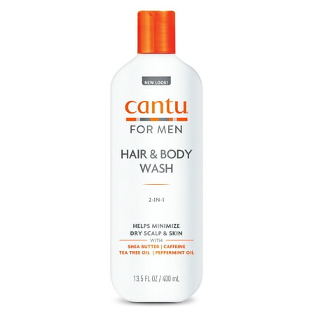 Cantu For Men 2-in-1 Hair & Body Wash with Shea Butter, Tea Tree Oil and Caffeine, 13.5 fl oz