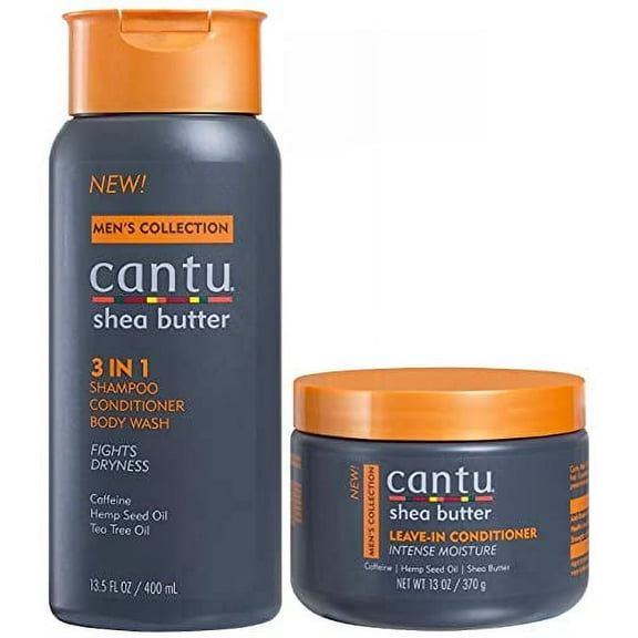 Cantu Men's Hair Care 2-piece Set: 3 in 1 Shampoo, Conditioner, and Body Wash & Leave-In Conditioner