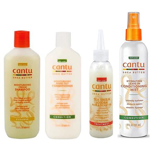 Cantu Shea Butter Moisturizing Shampoo + Conditioner +Leave In Conditioning Mist + Hair & Scalp Oil "Set" Package May Vary