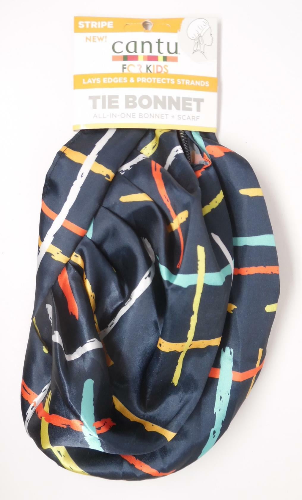 Cantu for Kids Stripe All-in-One Tie Bonnet+Scarf Lays Edges & Protects Strands